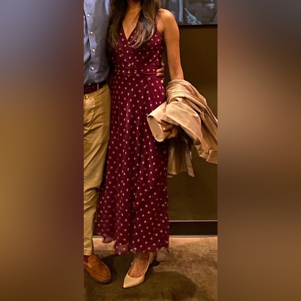 Ralph Lauren Burgundy Polka Dot Midi Dress